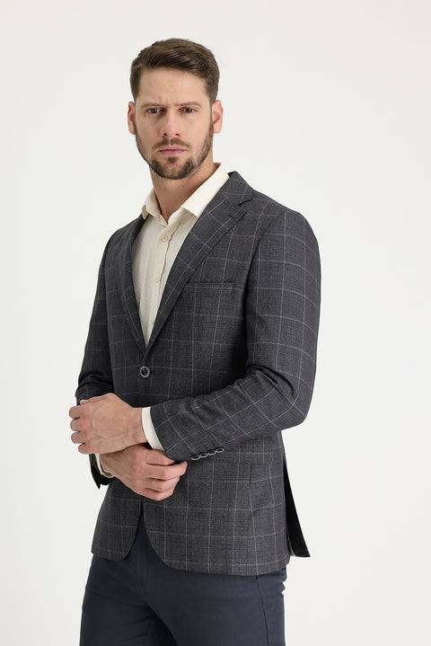 Orta Antrasit 4 Drop Relaxed Fit Rahat Kesim Desenli Ceket