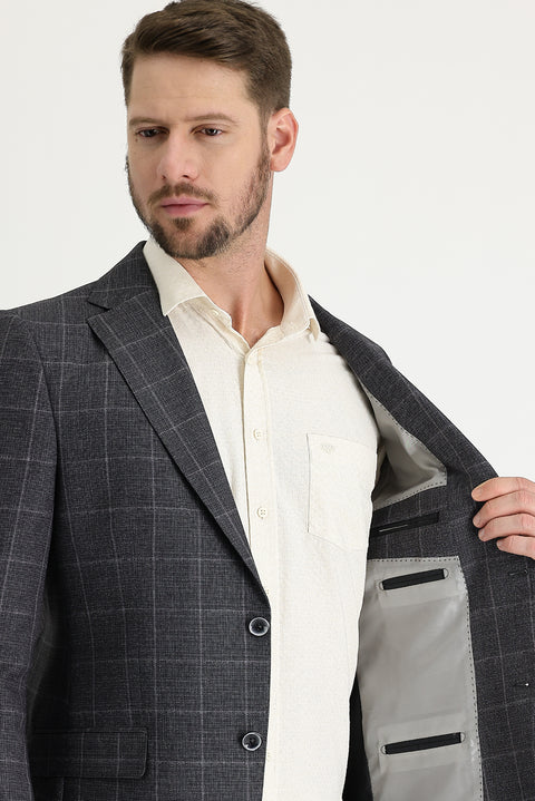 Orta Antrasit 4 Drop Relaxed Fit Rahat Kesim Desenli Ceket