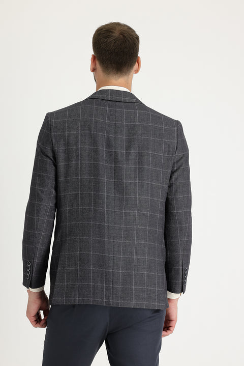 Orta Antrasit 4 Drop Relaxed Fit Rahat Kesim Desenli Ceket