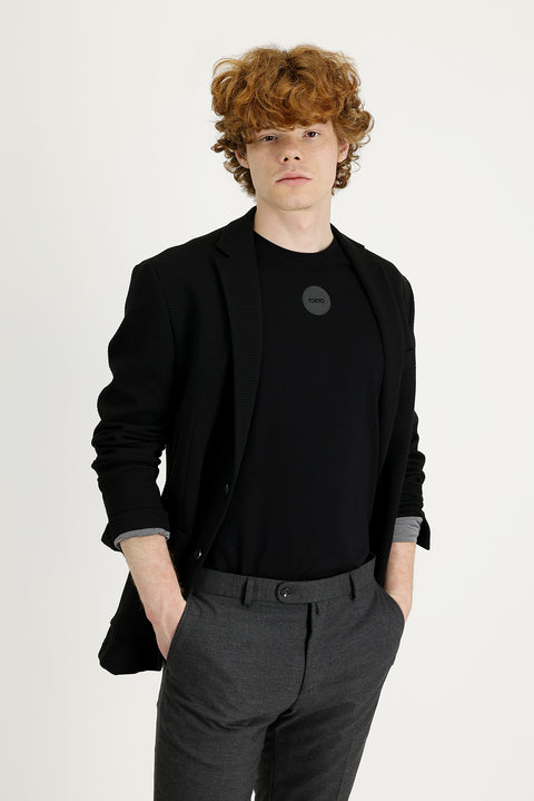 Siyah 7 Drop Super Slim Fit Eksra Dar Kesim Kuşgözü Spor Ceket