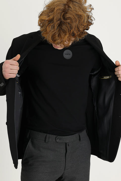 Siyah 7 Drop Super Slim Fit Eksra Dar Kesim Kuşgözü Spor Ceket