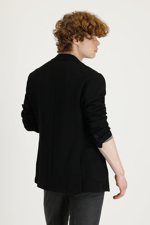 Siyah 7 Drop Super Slim Fit Eksra Dar Kesim Kuşgözü Spor Ceket