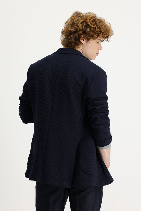 Koyu Lacivert 7 Drop Super Slim Fit Eksra Dar Kesim Kuşgözü Spor Ceket