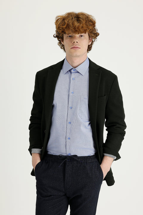 Orta Haki 7 Drop Super Slim Fit Eksra Dar Kesim Kuşgözü Spor Ceket