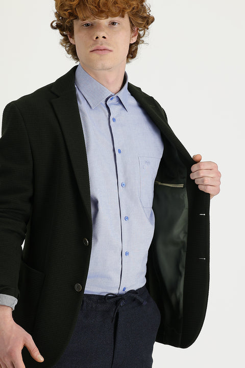 Orta Haki 7 Drop Super Slim Fit Eksra Dar Kesim Kuşgözü Spor Ceket