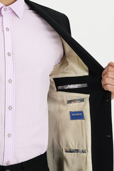 Siyah Regular Fit Desenli Yünlü Ceket