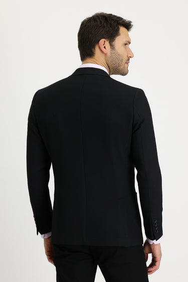 Siyah Regular Fit Desenli Yünlü Ceket