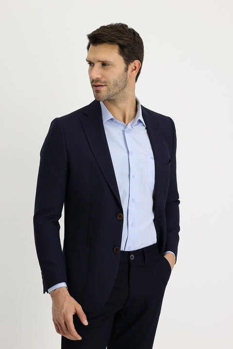 Dark Navy 6 Drop Regular Fit Patterned Wool Jacket