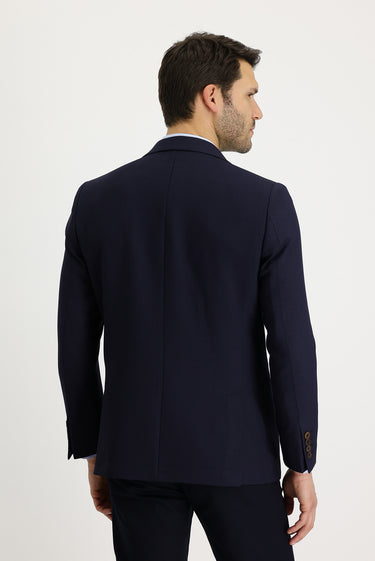 Koyu Lacivert Relaxed Fit Rahat Kesim Desenli Yünlü Ceket