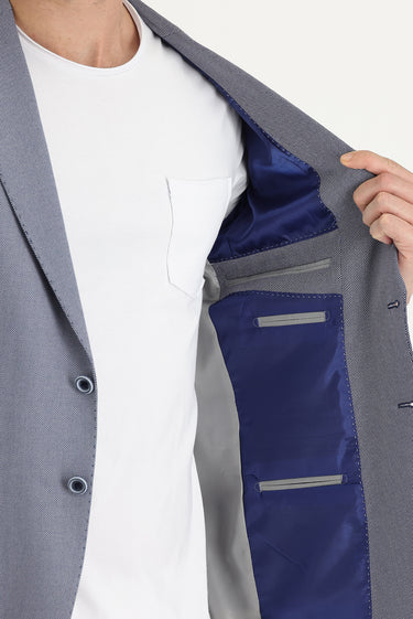 Açık Lacivert Regular Fit Klasik Desenli Ceket