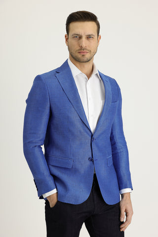  Açık Mavi 6 Drop Regular Fit Standart Kesim Klasik Desenli Keten Ceket
