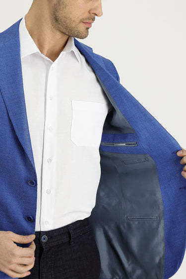 Açık Mavi Regular Fit Klasik Desenli Keten Ceket