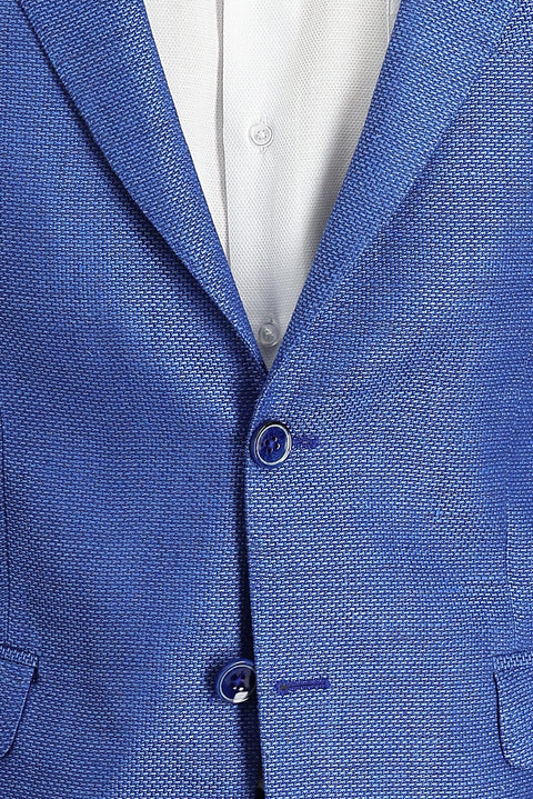 Açık Mavi 6 Drop Regular Fit Standart Kesim Klasik Desenli Keten Ceket