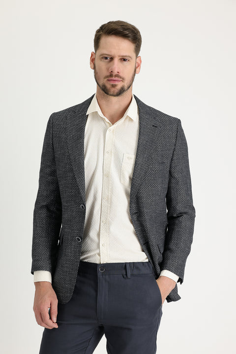 Siyah 6 Drop Regular Fit Standart Kesim Desenli Klasik Ceket