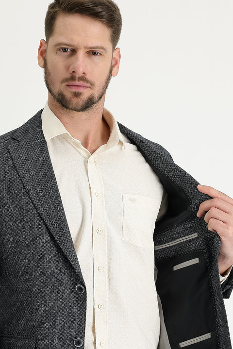 Siyah 6 Drop Regular Fit Standart Kesim Desenli Klasik Ceket