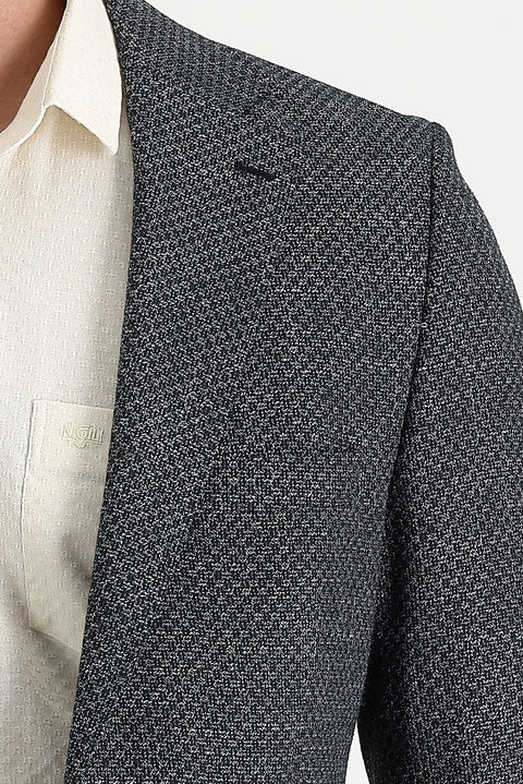 Black 4-Drop Relaxed Fit Patterned Linen Blend Jacket