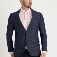 Orta Lacivert 4 Drop Relaxed Fit Rahat Kesim Desenli Klasik Ceket