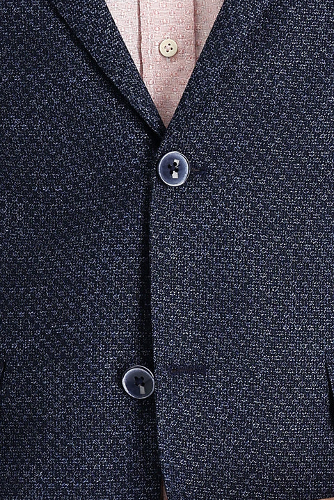 Medium Navy 6 Drop Regular Fit Standard Cut Patterned Linen Blend Jacket