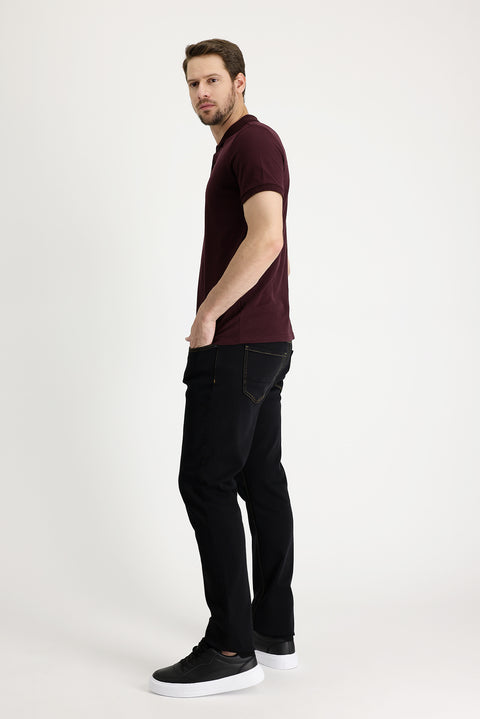 Siyah Regular Fit Standart Kesim Likralı Denim Pantolon