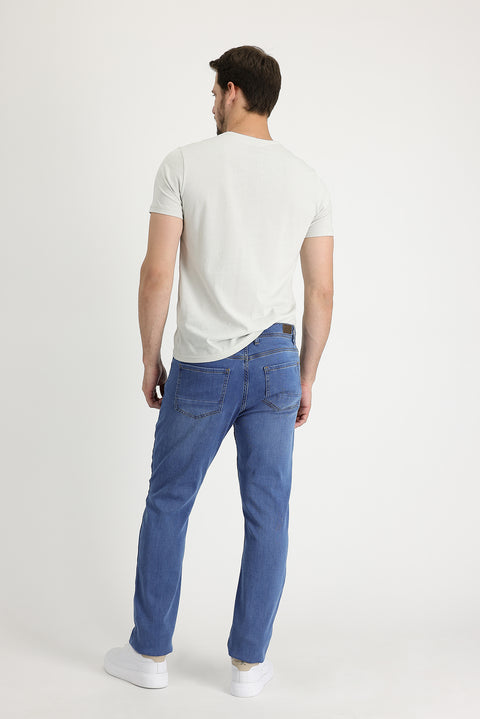 Light Blue Regular Fit Standard Cut Lycra Denim Pants