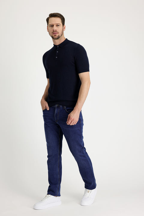 Koyu Mavi  Slim Fit Dar Kesim Likralı Denim Pantolon