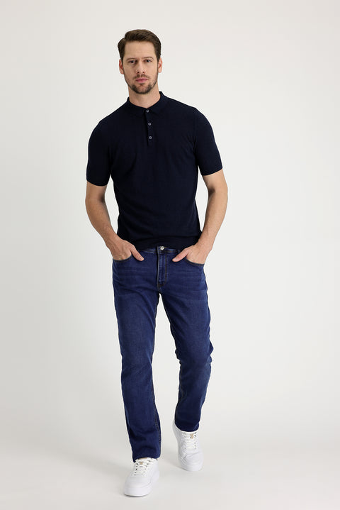 Koyu Mavi  Slim Fit Dar Kesim Likralı Denim Pantolon