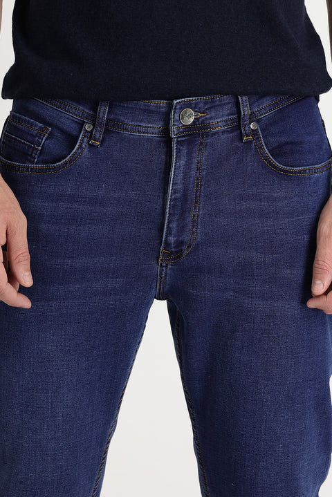 Koyu Mavi  Slim Fit Dar Kesim Likralı Denim Pantolon