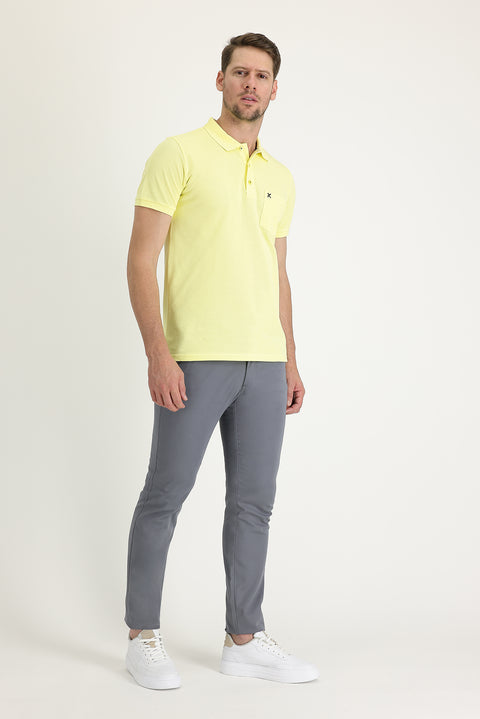 Orta Gri Regular Fit Standart Kesim Desenli Likralı Kanvas / Chino Pantolon