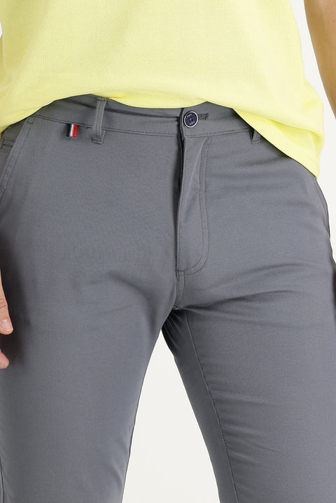 Orta Gri Regular Fit Standart Kesim Desenli Likralı Kanvas / Chino Pantolon