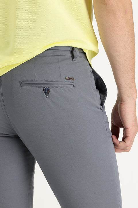 Orta Gri Regular Fit Standart Kesim Desenli Likralı Kanvas / Chino Pantolon