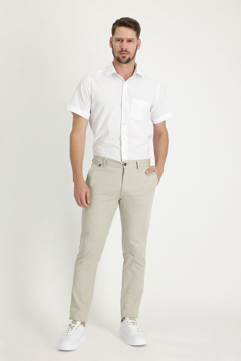 Orta Bej Regular Fit Standart Kesim Desenli Likralı Kanvas / Chino Pantolon
