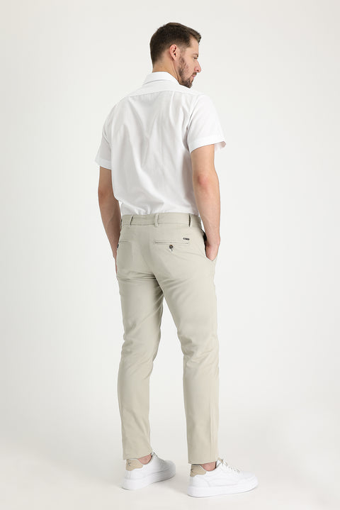 Orta Bej Regular Fit Standart Kesim Desenli Likralı Kanvas / Chino Pantolon
