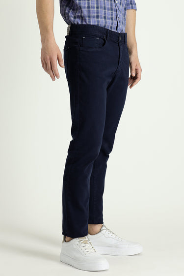 Orta Lacivert Slim Fit Dar Kesim Likralı Kanvas / Chino Pantolon