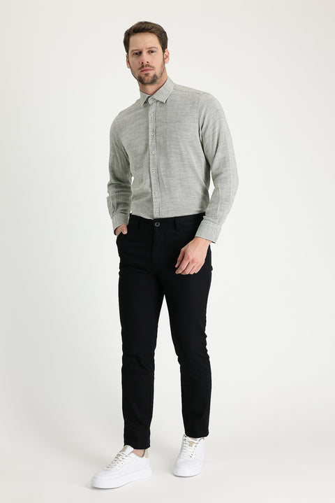 Siyah 6 Drop Regular Fit Standart Kesim Likralı Kanvas / Chino Pantolon