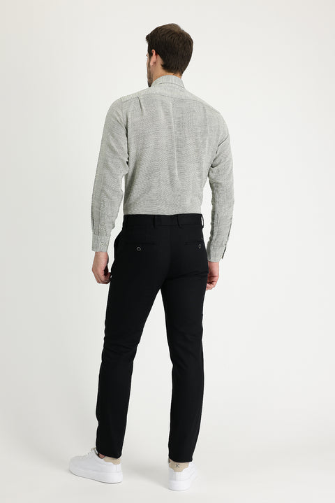 Siyah Regular Fit Standart Kesim Likralı Kanvas / Chino Pantolon