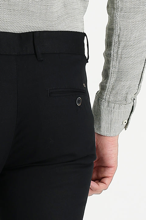 Siyah 6 Drop Regular Fit Standart Kesim Likralı Kanvas / Chino Pantolon