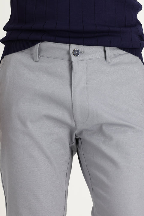 Açık Gri Slim Fit Dar Kesim Likralı Kanvas / Chino Pantolon