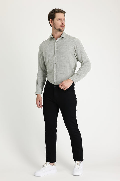 Siyah Regular Fit Standart Kesim Likralı Denim Pantolon