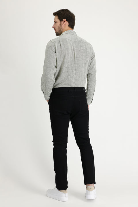Siyah Regular Fit Standart Kesim Likralı Denim Pantolon