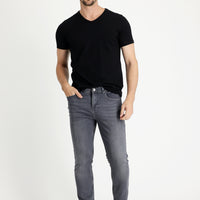 Orta Gri Slim Fit Dar Kesim Likralı Denim Pantolon