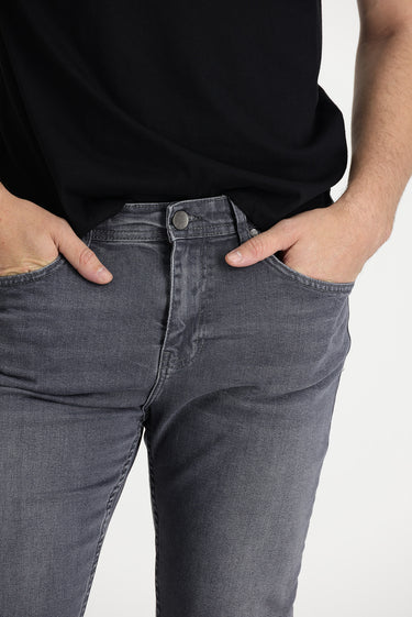 Orta Gri Slim Fit Dar Kesim Likralı Denim Pantolon