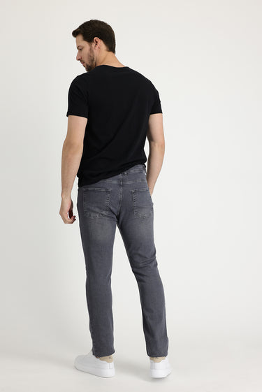 Orta Gri Slim Fit Dar Kesim Likralı Denim Pantolon