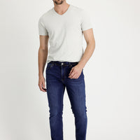 Orta Lacivert Slim Fit Dar Kesim Likralı Denim Pantolon