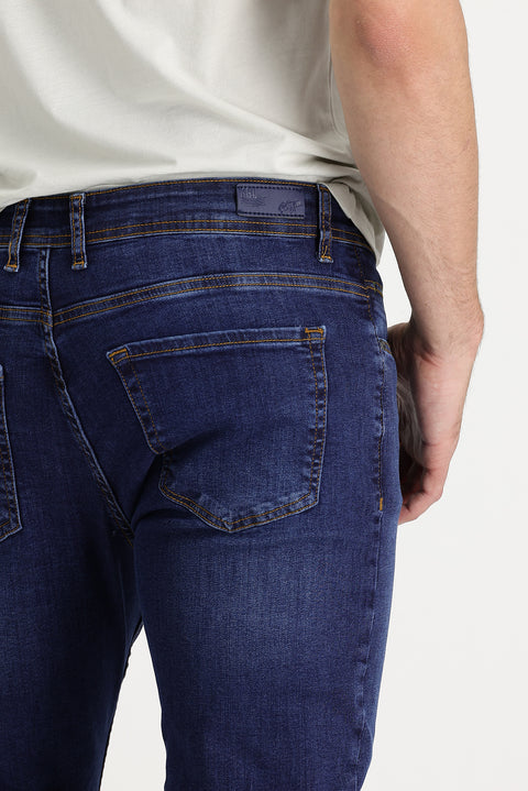 Orta Lacivert Slim Fit Dar Kesim Likralı Denim Pantolon
