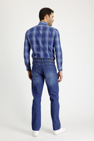 Orta Lacivert Regular Fit Likralı Denim Pantolon