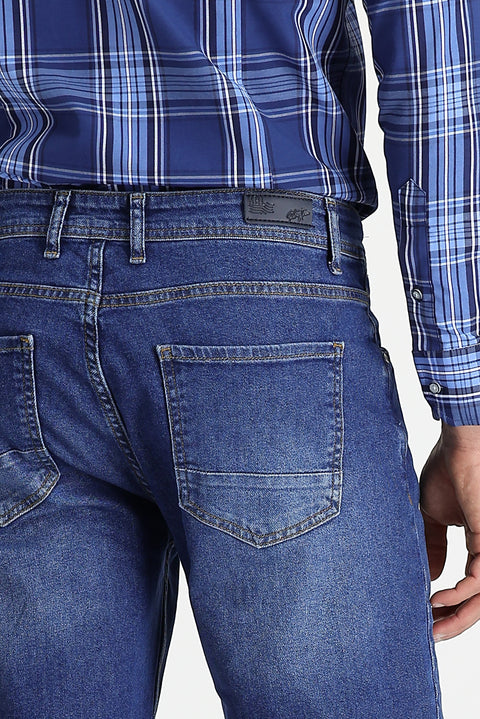 Orta Lacivert Regular Fit Standart Kesim Likralı Denim Pantolon