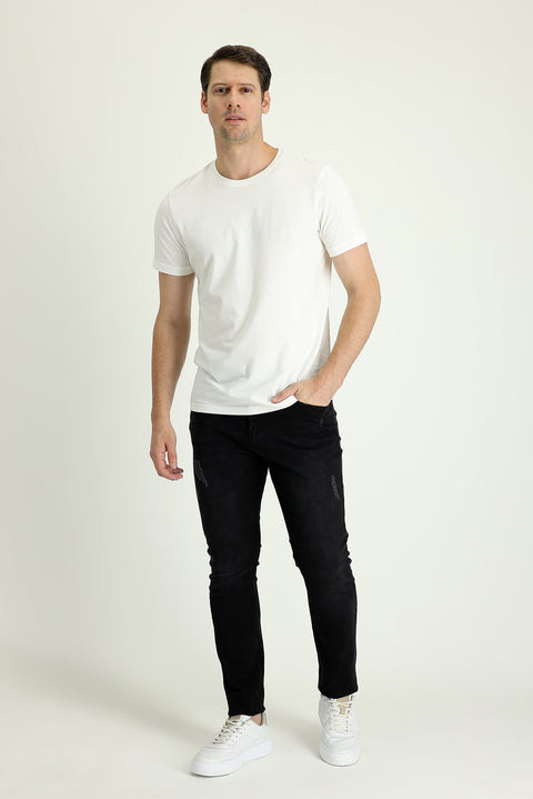 Siyah 7 Drop Slim Fit Dar Kesim Likralı Denim Pantolon