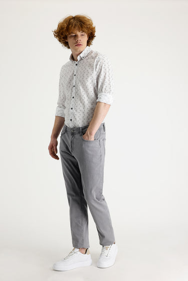 Orta Gri Slim Fit Dar Kesim Likralı Denim Pantolon