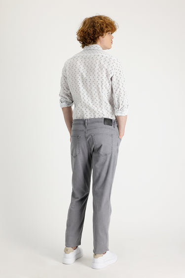 Orta Gri Slim Fit Dar Kesim Likralı Denim Pantolon