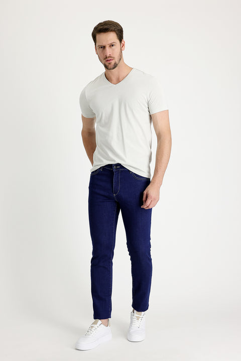 Koyu Lacivert 7 Drop Slim Fit Dar Kesim Likralı Denim Pantolon